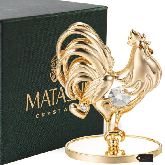 Matashi 24K Gold Plated Crystal Studded Rooster Ornament with Clear Crystals
