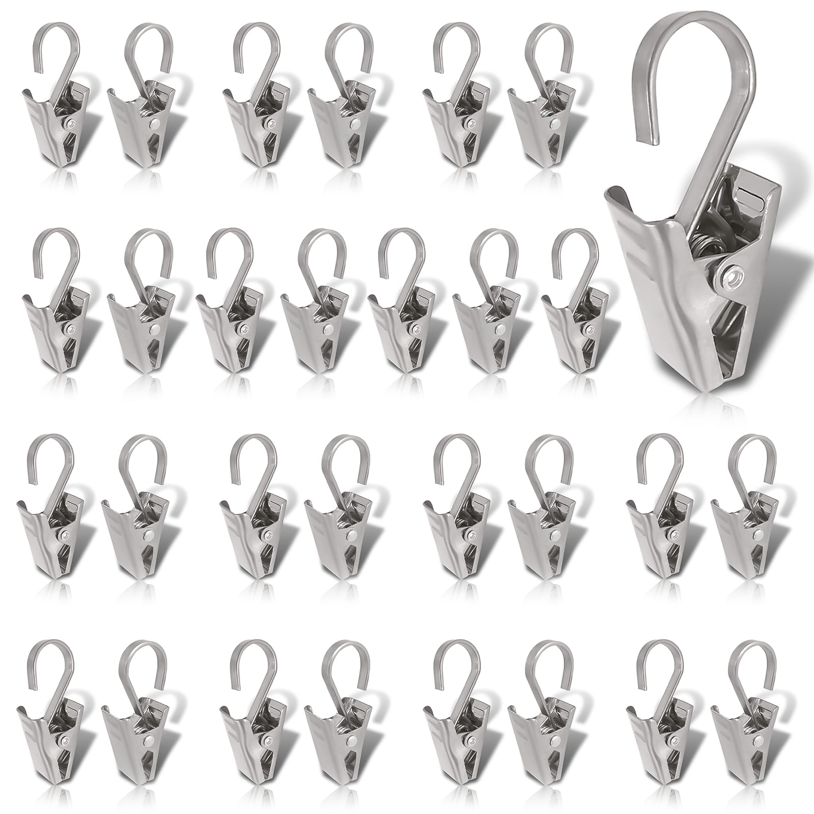 30Pcs Curtain Clips Metal Hanging Rod Hooks Shower Clamps Drapery Clips Holder 
