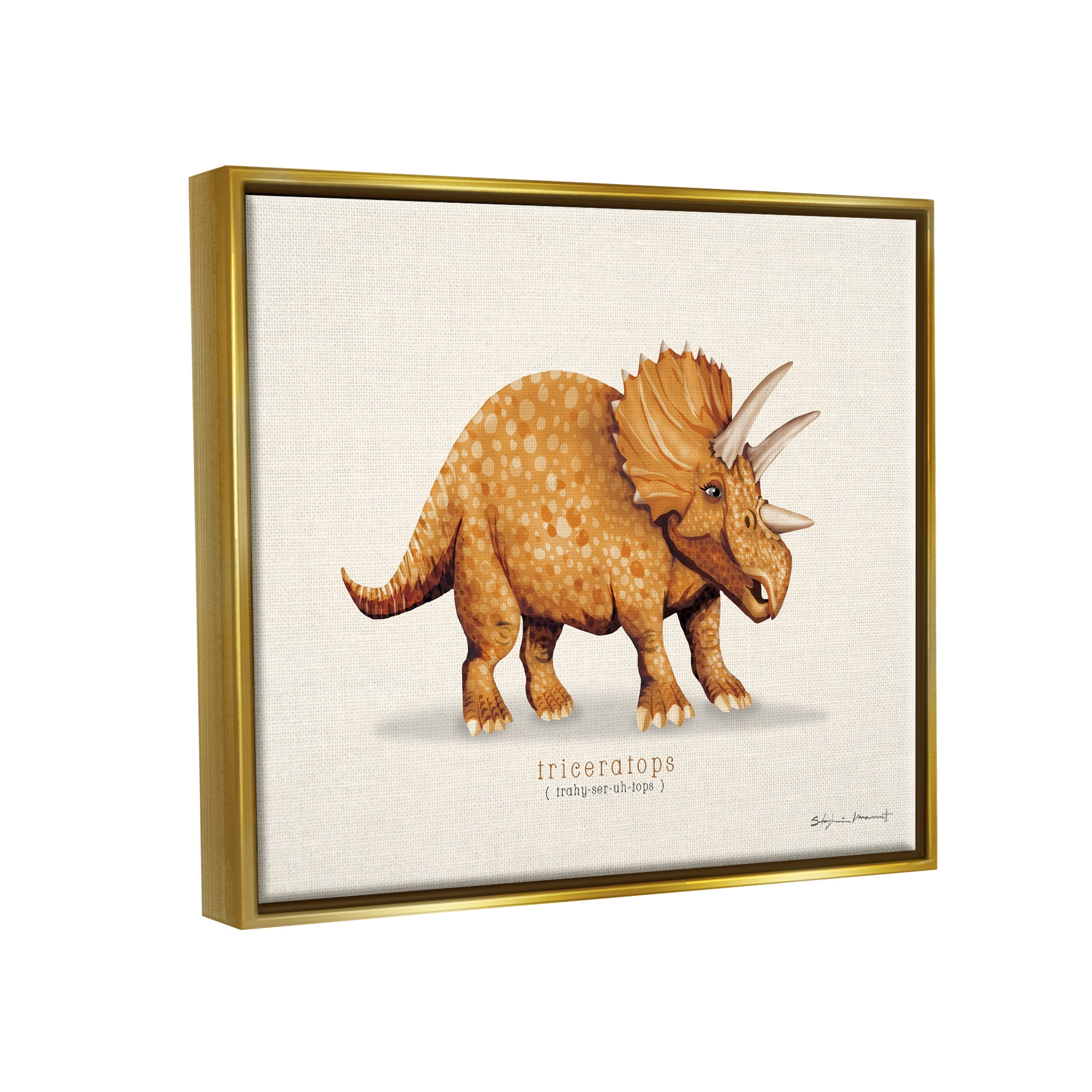 Stupell Informative Triceratops Dinosaur Animals & Insects Painting Gold Floater Framed Art Print Wall Art