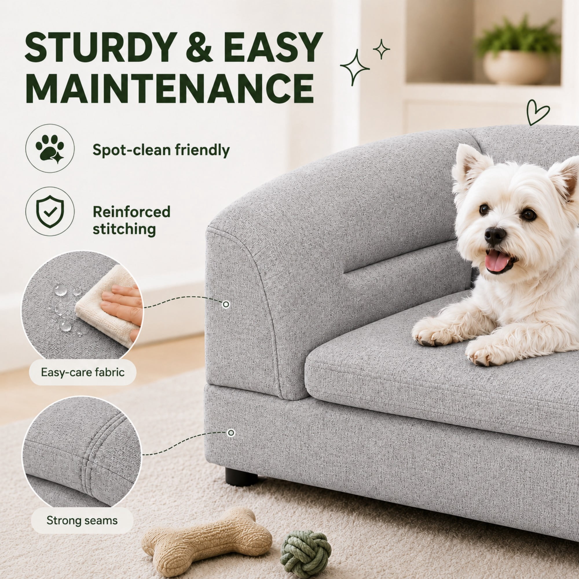 Aenkyo 52" Large Dog Sofa Bed, Linen Pet Couch with Removable Cushions, Light Gray