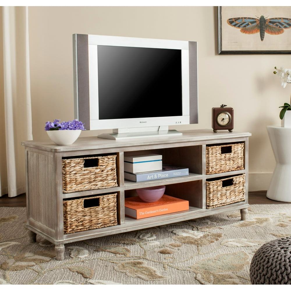 Safavieh Rooney Solid Entertainment Unit with 4 Wicker Baskets