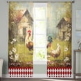 thumbnail image 3 of Farmhouse Rooster Semi Sheer Curtains 63 Inch Length 2 Panels Set, Vintage Rustic Plants Oil Painting Sheer Kitchen Curtain Privacy Voile Window Curtain for Living Room Bedroom Rod Pocket Drapes, 3 of 7
