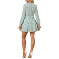 thumbnail image 3 of INSPIRE CHIC Women's V Neck Floral Print Elastic Waist Button Down A-Line Mini Midi Dress S Light Blue, 3 of 6