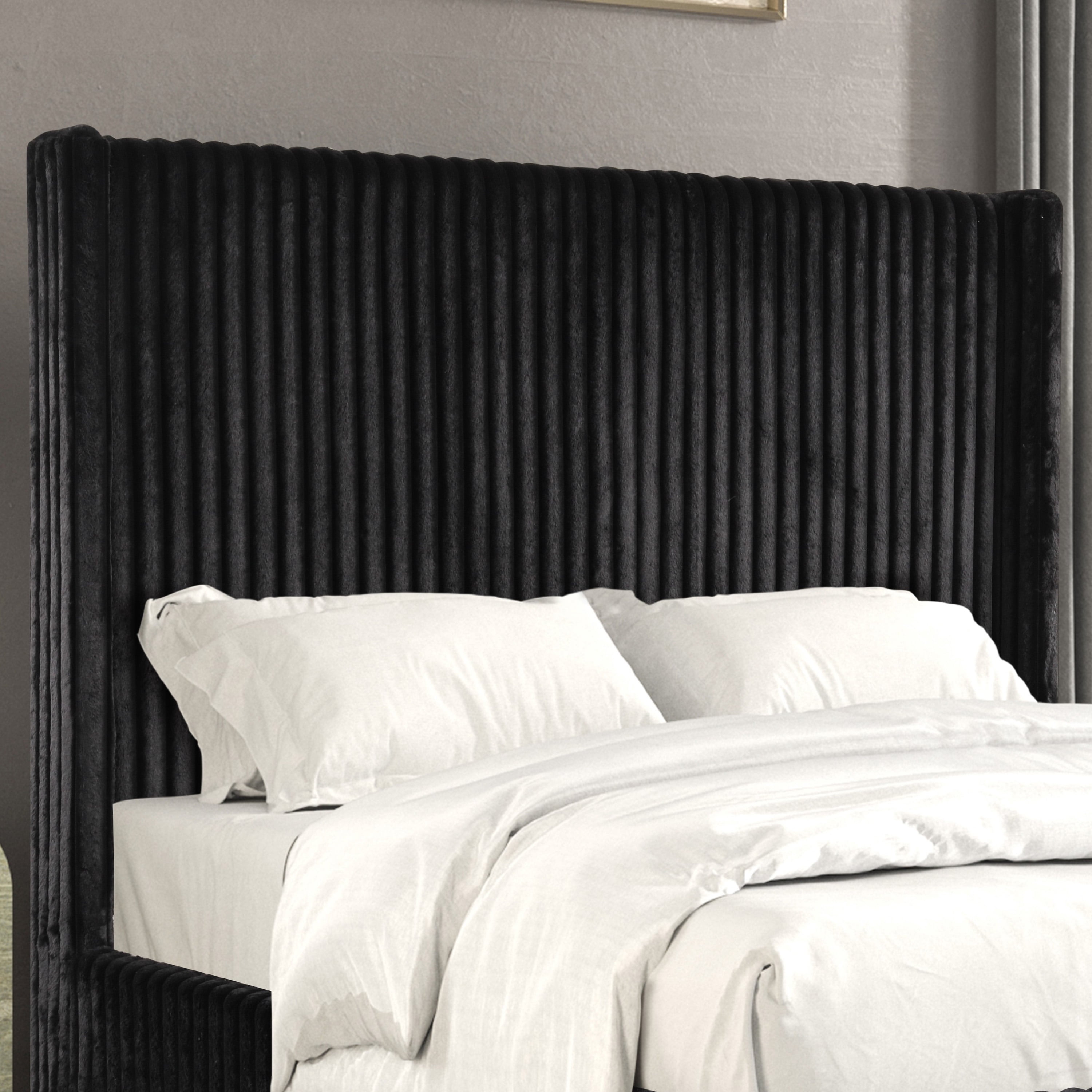 Furniture of America Cafein Kids Twin Extra Tall Tufted Fabric Wingback Mattress Ready Bed, Black