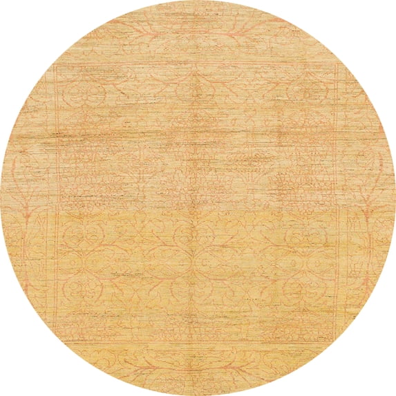 Ahgly Company Indoor Round Abstract Saffron Yellow Abstract Area Rugs, 7' Round