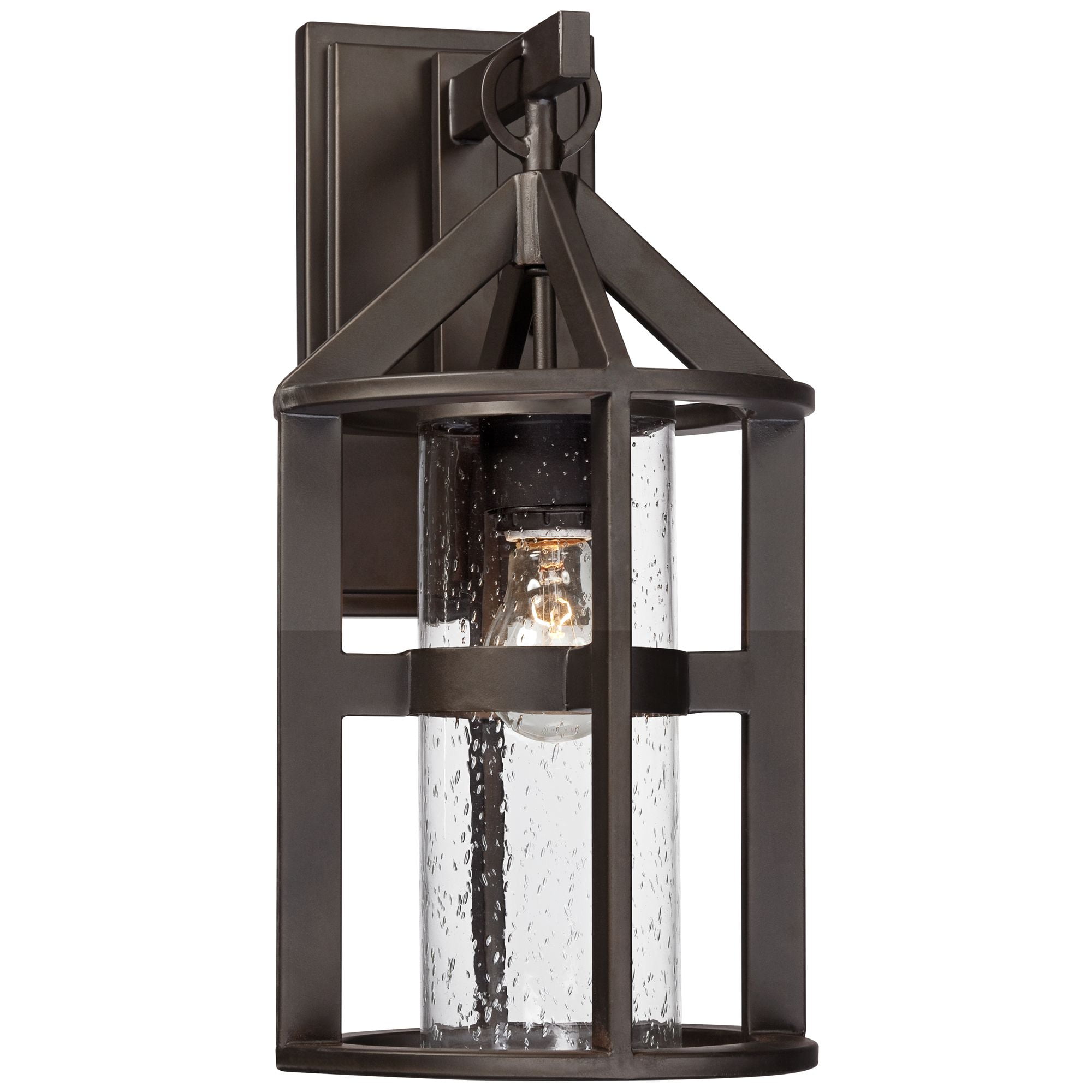 John Timberland Argentine Rustic Farmhouse Outdoor Wall Light Fixture Bronze 17" Clear Seedy Cylinder Glass for Post Exterior Barn Deck House Porch