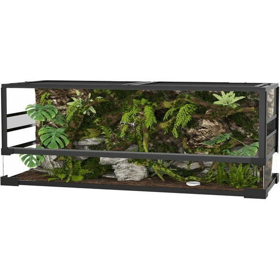 Reptile Glass Terrarium with Top & Side Screen Ventilation Reptile Terrarium, Double Hinge Door & Anti Escape Reptile Tank for Lizard Tortoise Snake