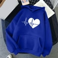 thumbnail image 2 of Pompotops Women's Comfortable Sweater Heart Pattern Printed Women's Hooded Pocket Drawstring Sweater Clearance, 2 of 4