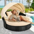 thumbnail image 2 of Glavbiku 64.1" Outdoor Wicker Round Daybed with Cushions,Rattan Sofa Bed with Lift Table,Beige, 2 of 13