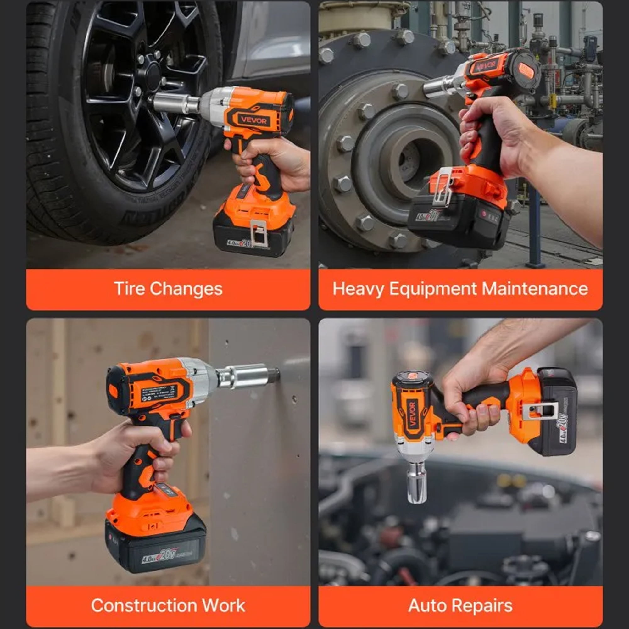 20V Cordless Impact Wrench 3/8", 380Nm Brushless, 4Ah, Sockets, 2600RPM For Automotive & DIY