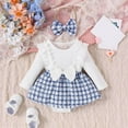 thumbnail image 2 of Sngxgn Baby Girls Ruffle Bodysuit Solid Long sleeved Onesie Casual Plain Blouse Romper(Blue,90), 2 of 8