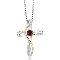 Gem Stone King 925 Sterling Silver and 10K Yellow Gold Red Rhodolite Garnet and White Lab Grown Diamond Infinity Cross Pendant Necklace for Women (0.40 Cttw, with 18 inch Chain)