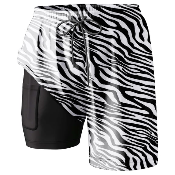FINALGANG Mens Zebra Stripe Print Board Shorts Casual Drawstring Waist Swim Trunks Quick Dry Beach Shorts With Side Pocket For Summer Surfing Daily Wear Black S