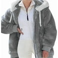 thumbnail image 3 of Women's Oversized fleece jackets Plush Long Sleeve Full Zip Up Sherpa Jackets Thermal Warm Winter Hooded Outerwear with Pocket Warm Clothes, 3 of 3