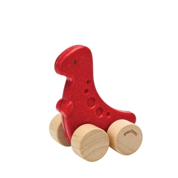 PlanToys® Dino Rex Car | Wooden Dinosaur Push & Pull Toy for Kids 12 Months  | Montessori Push Car for Toddlers | Enhances Hand-Eye Coordination & Cause-and-Effect Learning