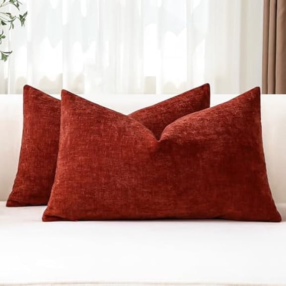 Eryueer Set of 2 Cushion Covers 30x50 cm Soft Chenille Rust Decorative Throw Pillow Covers 12x20 Inch Lumbar Cushion Case Solid Pillowcases for Couch Sofa Living Room Bed Home Decor (Rust)