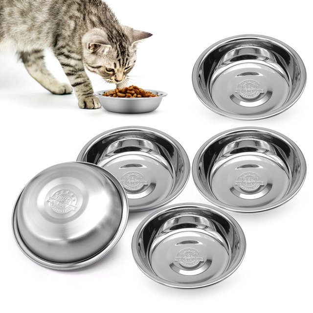 Cuenco para gatos MicoSim, de acero inoxidable, poco profundo, 5 unidades, para comida y agua
