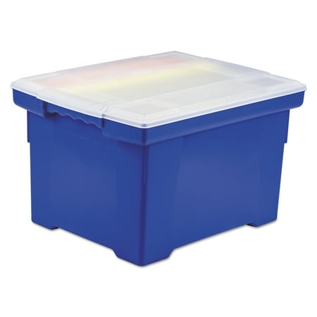 Storex Plastic File Tote Storage Box, Letter/Legal, Snap-On Lid, Blue/Clear