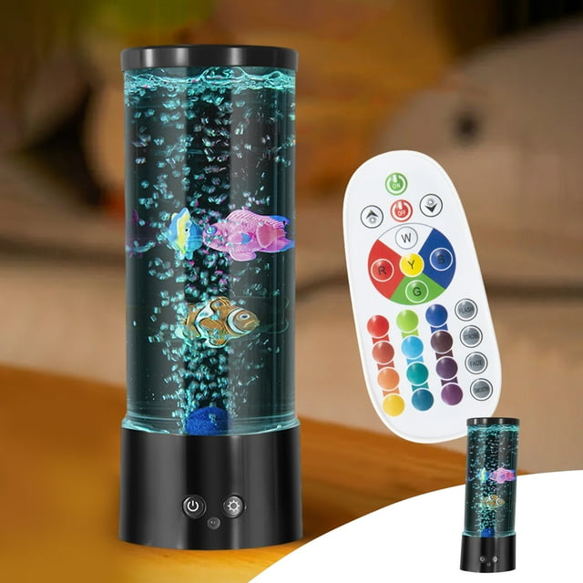 Fiudx Lámpara Led para Peces, Luz de Acuario con Control Remoto, Multicolor Cambiante, Ambiente Relajante y Tranquilo, Decoración para El Hogar o La Oficina, Regalo Ideal para Ocasiones Especiales, T