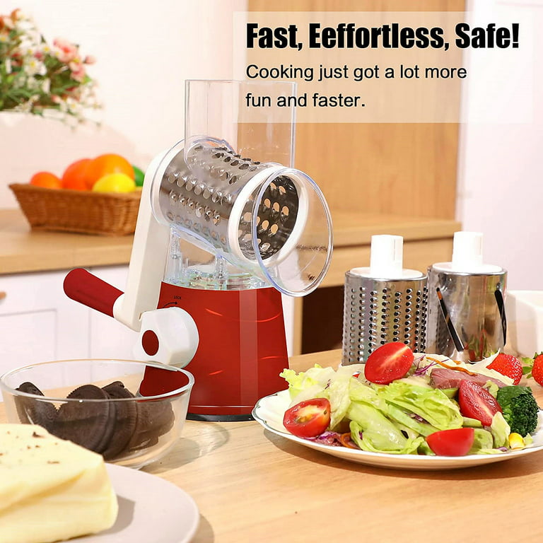 CofeLife Rotary Cheese Grater, Vegetable Chopper, Efficient Graters for  Kitchen with 3 Interchangeable Round Stainless Steel Blades, Easy to Clean  Cheese Shredder for Fruit, Vegetables, Nuts, Chocolat 