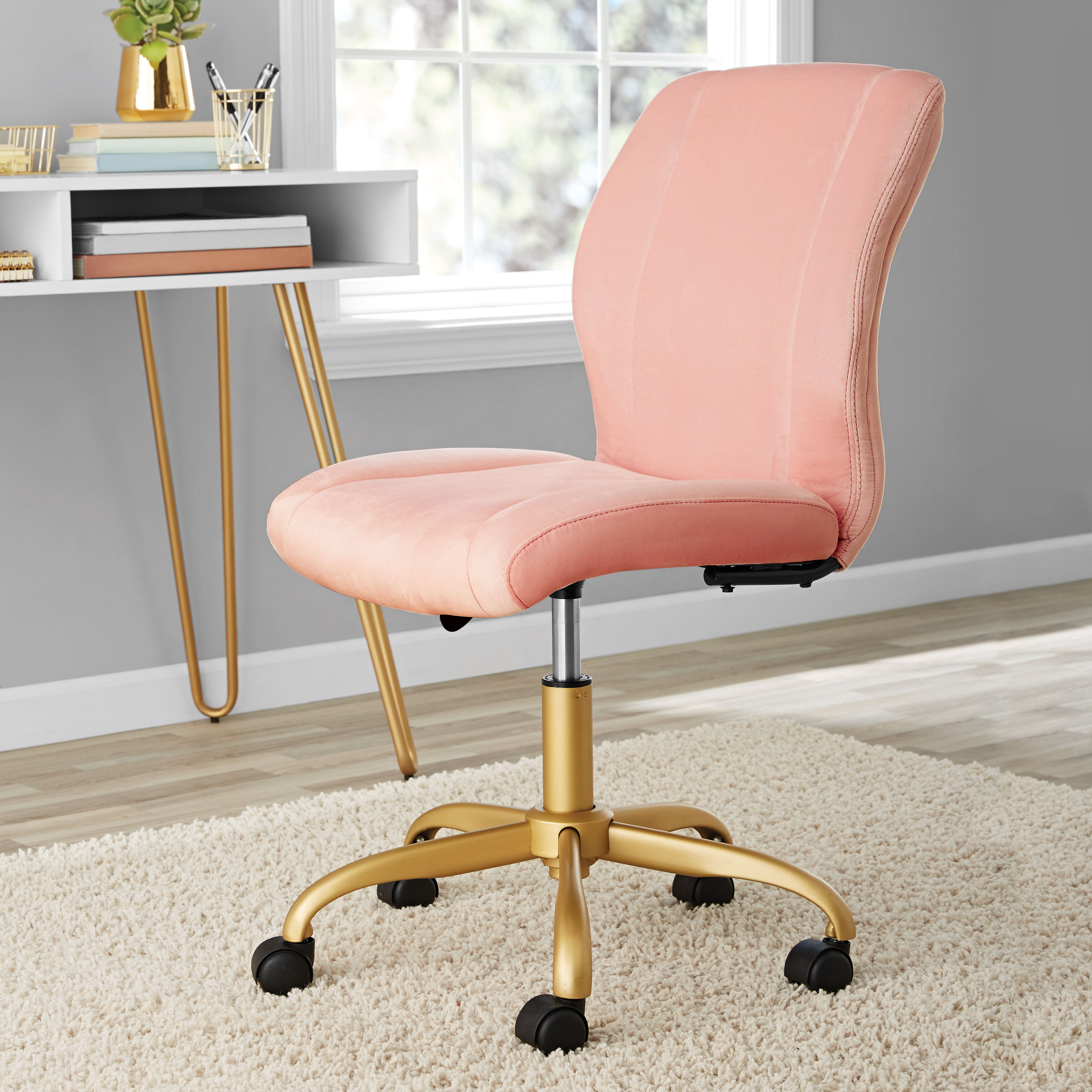 Mainstays Plush Velvet Office Chair, Pearl Blush - image 2 of 10