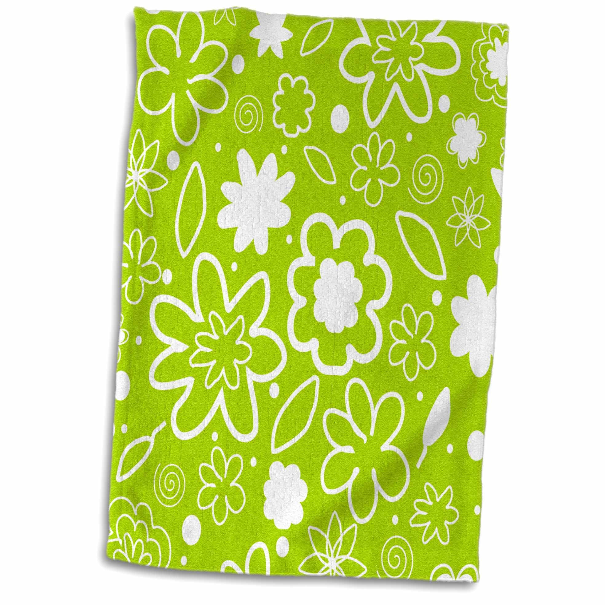 3dRose Lime Green modern floral print white flower pattern Contemporary nature summer flowers