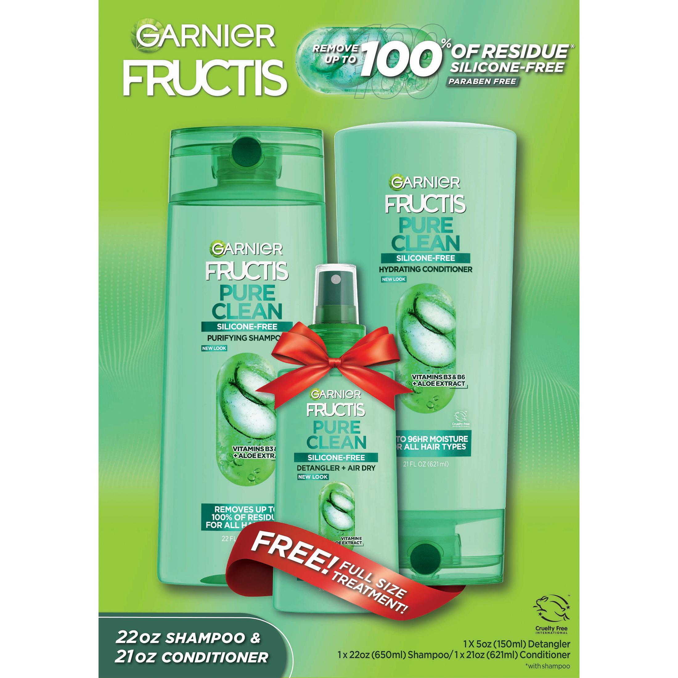 ($18 Value) Garnier Fructis Pure Clean Shampoo Conditioner and Treatment Gift Set, Holiday Kit - image 3 of 9