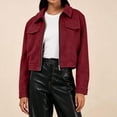 thumbnail image 7 of cocolona Jackets for Women Solid Color Lapel Long Sleeve Crop Coat Loose Casual Zipper Fall Winter Outerwear, 7 of 7