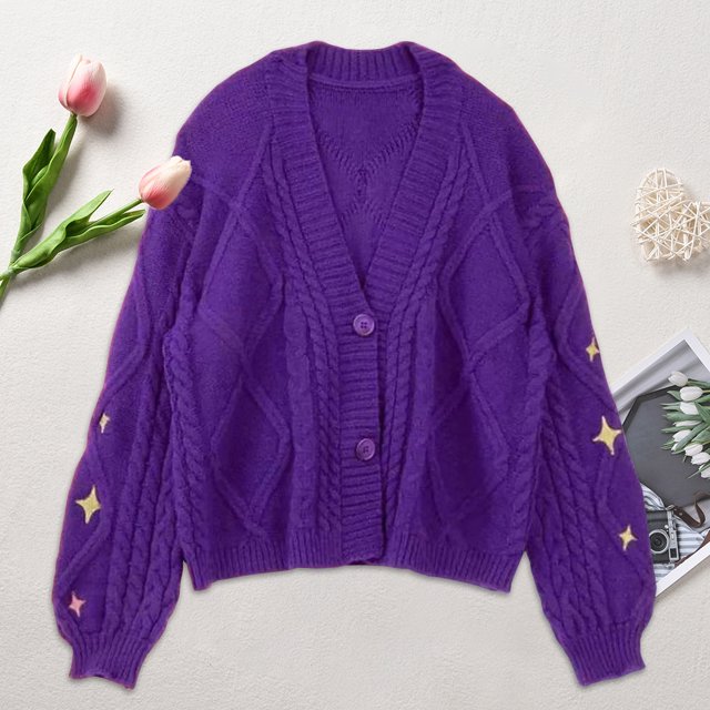 Suéteres Y2K con bordado de estrellas para mujer, ropa de calle Vintage de invierno, Top de manga larga con botonadura única, cárdigans de punto sueltos, abrigo informal