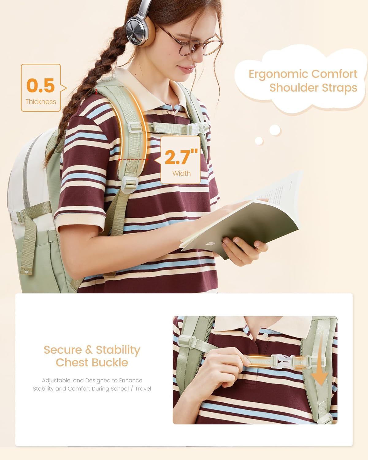 Mochila escolar para adolescente, linda mochila para libros, compatible con laptop de 15.6 pulgadas, mochila casual para adolescentes, mochila de viaje, regalo 3