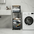 thumbnail image 5 of Peakora 2-Tier Multifunctional Laundry Basket Modern Iron Multi-layer Clothes Storage Basket Free Standing Laundry Basket on Wheels for Laundry Rooms Balconies Toilets, 5 of 20