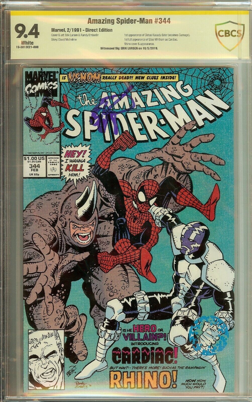 Amazing Spider-Man #344 Carnage Signed Erik Larsen CBCS