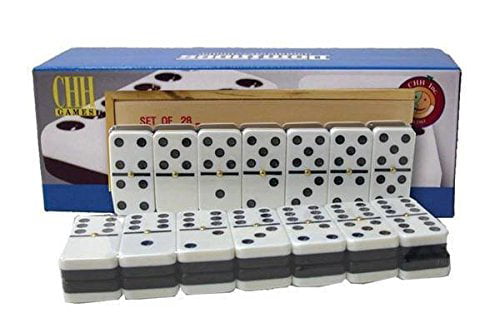 Black And White Double 6 Two Tone Jumbo Domino Tiles with Spinner 