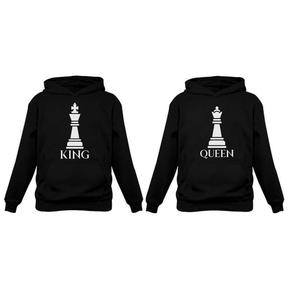 Chess KING QUEEN Matching Couple Hoodie Set His Hers Hoodies King Black XX-Large / Queen Black XX-Large