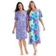 thumbnail image 6 of Dreams & Co. Plus Size V-Neck Short Sleeve Midi Cotton Sleep Shirt, 6 of 6