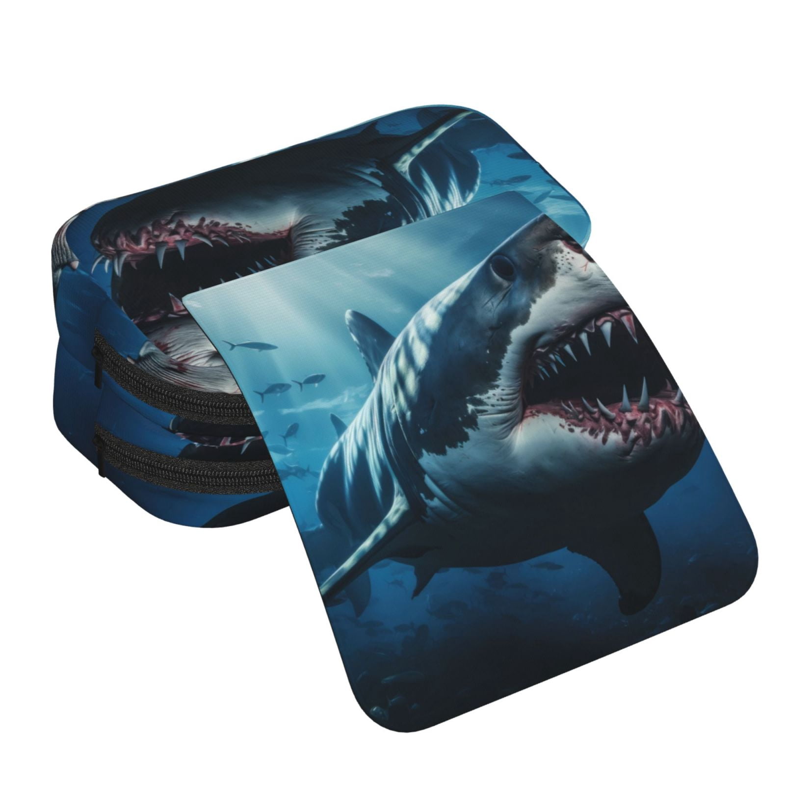 Rateoe 3D Realistic Shark Pattern Double Clamshell Pen Case, Storage Organizer with Two Zipper Compartments– Holds Up to 50 Pencils & Pens