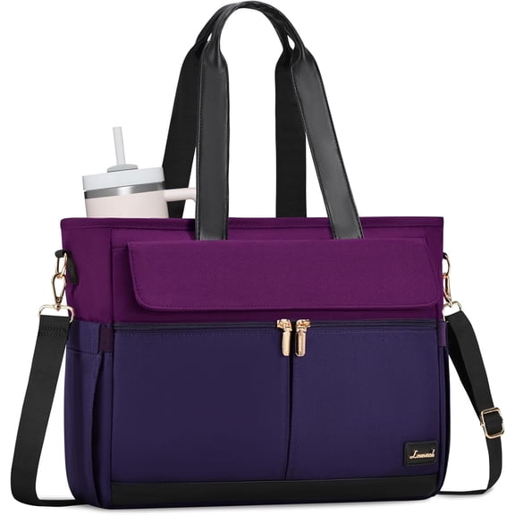 LOVEVOOK Laptop Bag for Women 15.6 Inch Canvas Laptop Large Capacity Work Bags Mutiple Pockets Teacher Bag Water Resistant Computer Bags for Business Travel Nurse, Black Brown