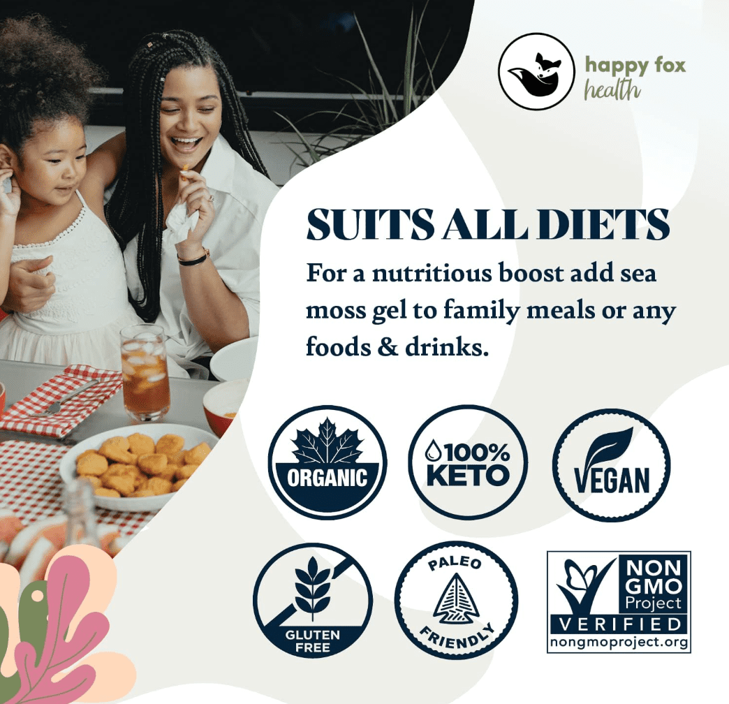 HAPPY FOX Sea Moss Raw Organic for Organic Seamoss Gel Makes 170oz of Dr Sebi Sea Moss Gel - Certified Non-GMO, Wildcrated Organic Raw Sea Moss - 6 Mos Supply of Seamoss Gel - 226 Gram Bag