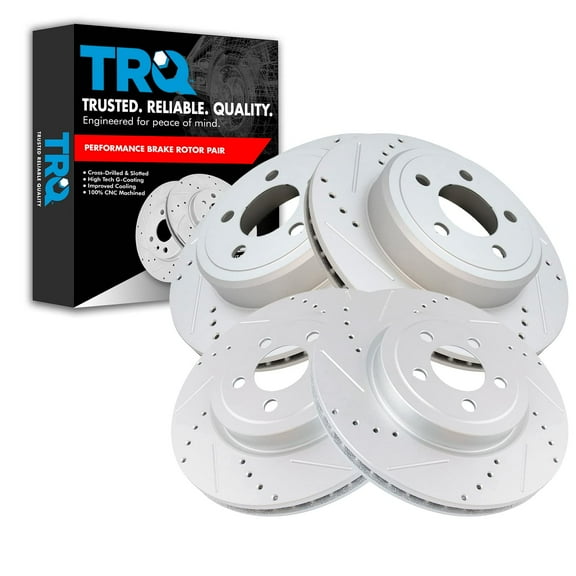 TRQ Front and Rear Brake Rotors Set Vented Premium G-Coated Cross Drilled & Slotted Fits Select 05-2021 300 09-2022dgeallenger 06-2022arger 05-08 Magnum