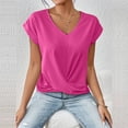 thumbnail image 3 of MORTTIC Women's Knotted V-Neck Elegant Short Sleeve Blouse Lightweight Casual Top for Spring Summer Rose Red，XL, 3 of 5