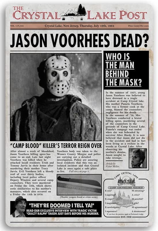 Michael Myers Kills Again The Haddonfield Tribune Newspaper Wall Sign