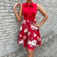 thumbnail image 4 of Robe à Col Haut pour Femmes Mode Féminine Col Rond Sans Manches Taille Haute Imprimée Nœud Papillon Robe Trapèze, 4 of 9