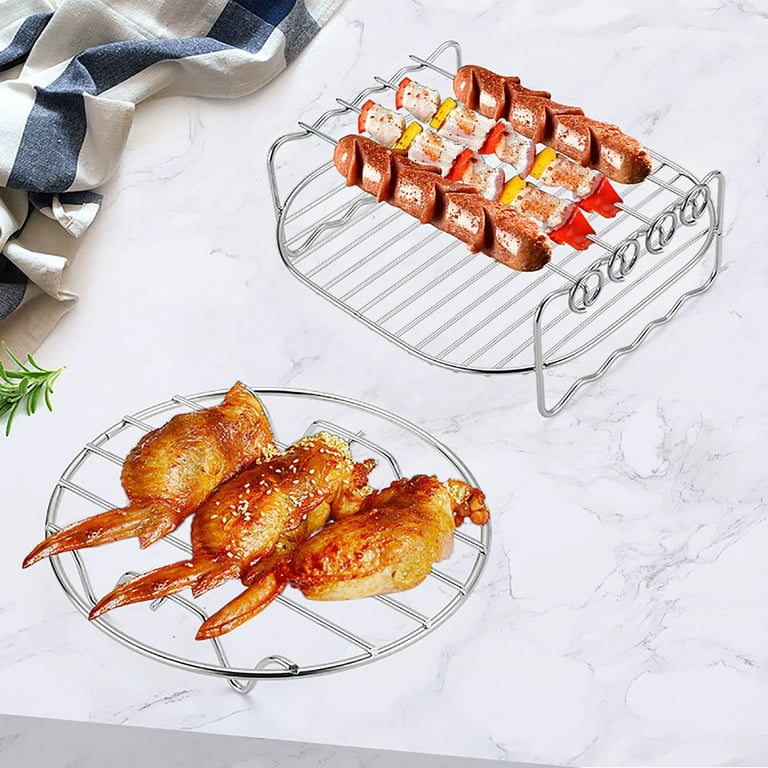 Air Fryer Accessories With Skewers, Double Layer Stainless Steel Airfryer  Grill, Multi-purpose Rack Stand For Cooking Steaming Baking, 6, 7, 8 Inche