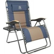 Coastrail Outdoor Zero Gravity Chair with Premium Wood-Like Armrests & Side Table with Cup Holder, Navy/Brown