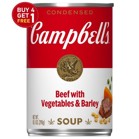 Campbell's Beef Soup with Vegetables and Barley, 10.5 oz Can (Buy 4 Get 1 Free)