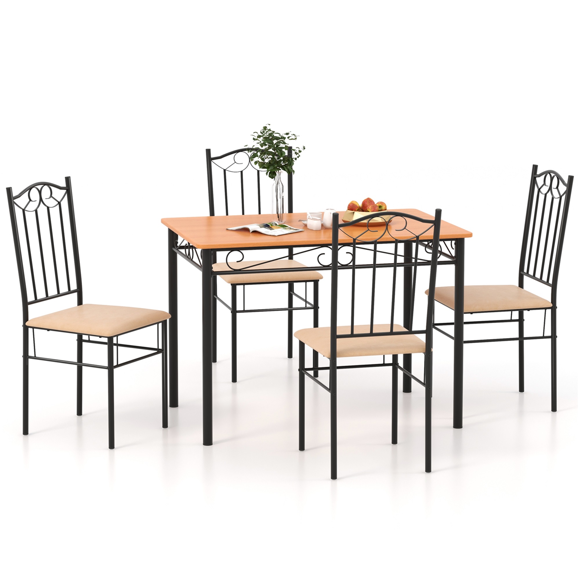 Costway 5 PC Dining Set Wood Metal 30" Table and 4 Chairs Black Kitchen Breakfast Furniture - image 2 of 8