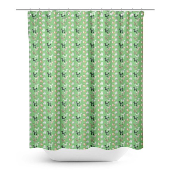 S4Sassy Green Bull & Poodle Dog Decorative Waterproof Printed Shower Curtain Roller Hooks Drapes-60 x 70 Inch