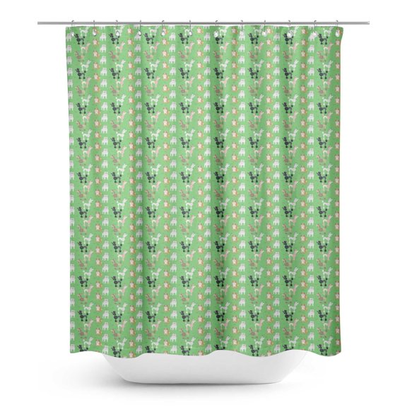 S4Sassy Green Bull & Poodle Dog Decorative Waterproof Printed Shower Curtain Roller Hooks Drapes-60 x 70 Inch