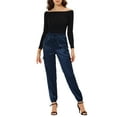 thumbnail image 2 of Unique Bargains Women's Drawstring Elastic High Rise Silky Satin Cargo Solid Pants Royal Blue S, 2 of 6