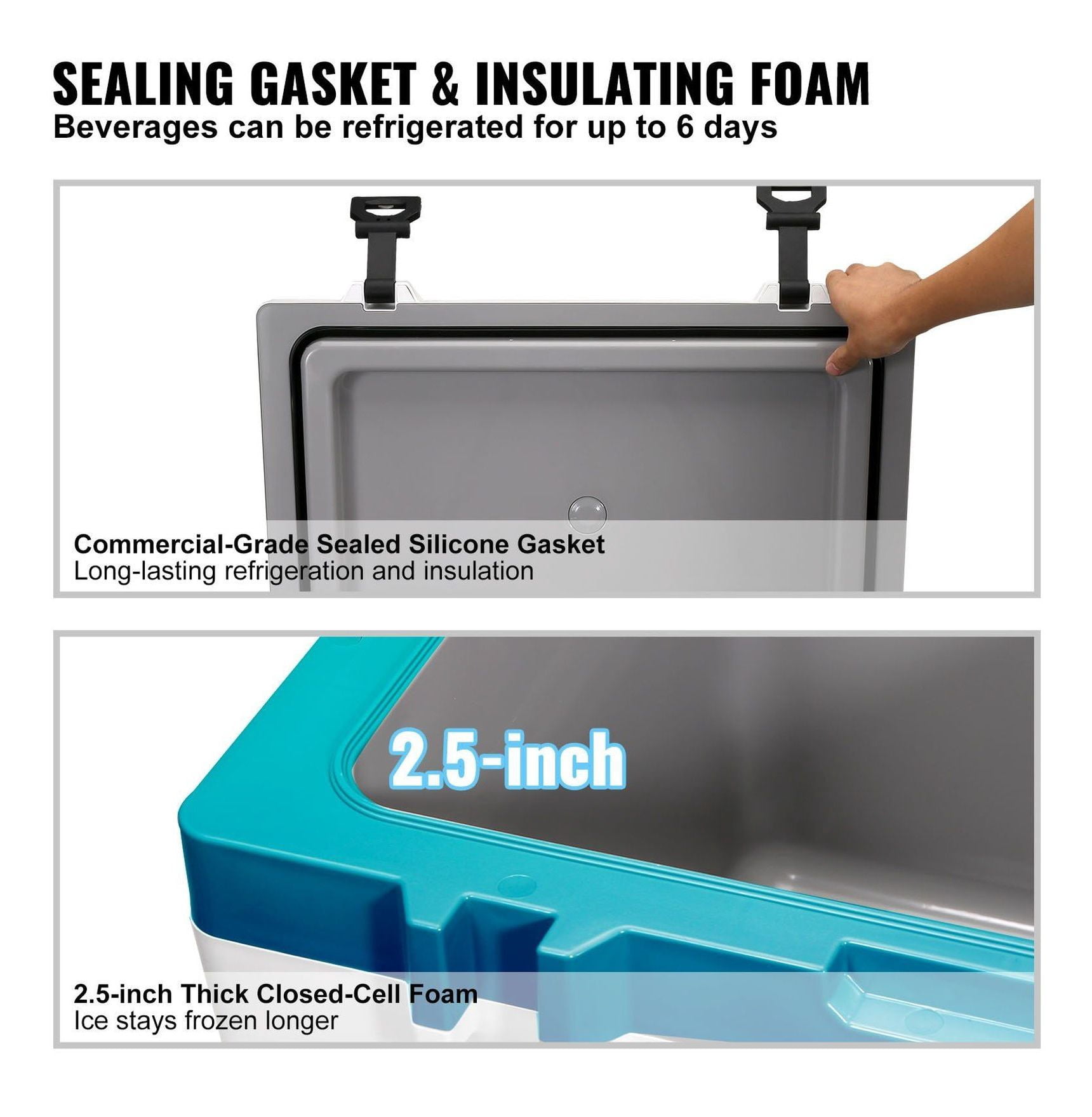 52 Qt Insulated Cooler, Portable Ice Chest - 6 Day Ice Retention